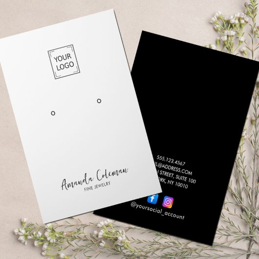 ZWART PLAIN SIGNATURE OORBEL SIERADEN LOGO VISITEKAARTJE