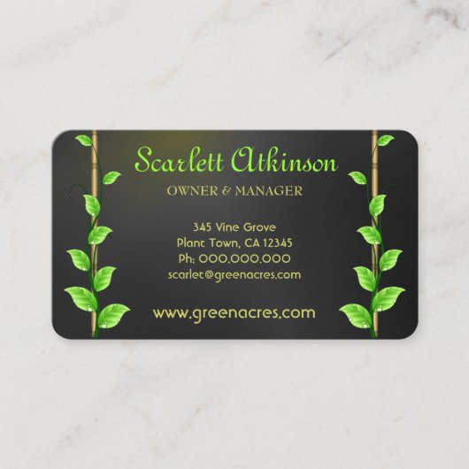 Zwart Plant Kwekerij Visitekaartjes Sjabloon (Voorkant)