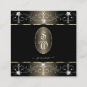 zwart platina Ornamenten Initialen Vierkante Visitekaartje (Voorkant)