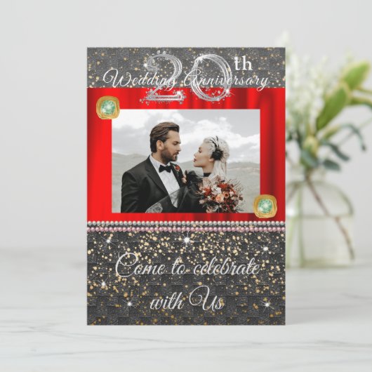 Zwart, Platina & Parels 20-jarig huwelijksjubileum Kaart (Staand voorkant)