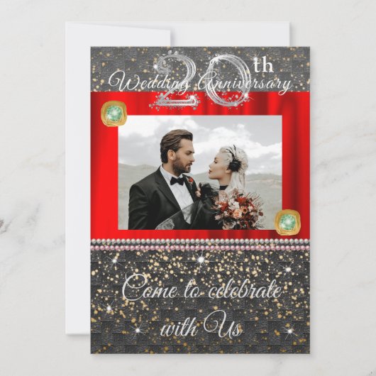 Zwart, Platinum en Parells 20ste Jubileum voor bru Kaart (Voorkant)