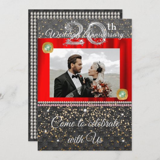 Zwart, Platinum en Parells 20ste Jubileum voor bru Kaart (Voorkant / Achterkant)