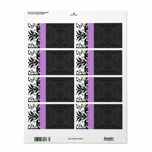 Zwart & Plum Damask Adresetiketten - Etiket (Full Sheet)