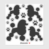 Zwart Poedel Hond en Poot Print silhouet Sticker (Vel)