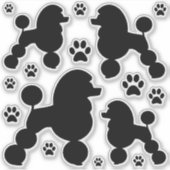 Zwart Poedel Hond en Poot Print silhouet Sticker (Voorkant)