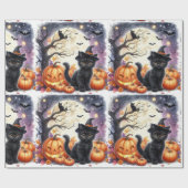 Zwart poesje kat Halloween inpakpapier (Vlak)