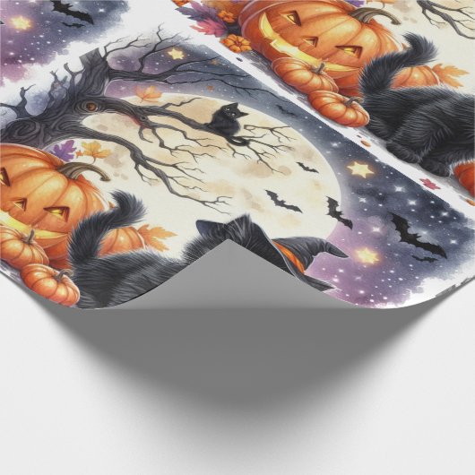 Zwart poesje kat Halloween inpakpapier (Hoek)