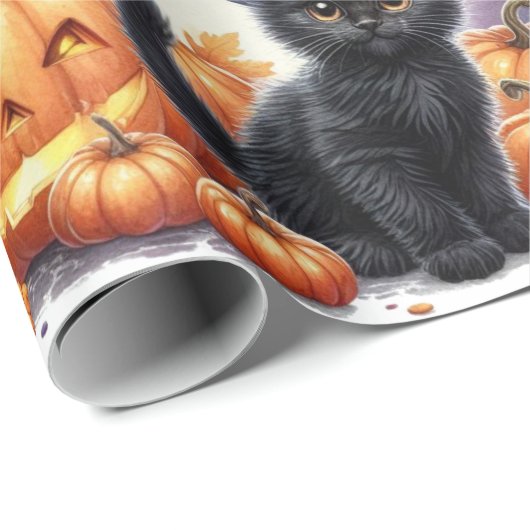 Zwart poesje kat Halloween inpakpapier (Rol Hoek)