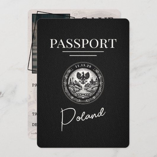 Zwart Polen paspoort Bewaar de datum Save The Date (Voorkant / Achterkant)