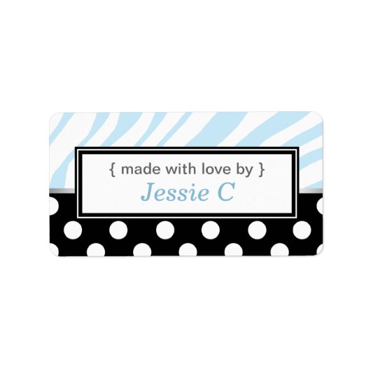 Zwart Polka Dot Blauw Zebra Print Baking Labels (Voorkant)