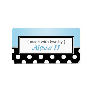 Zwart Polka Dot Blue Gepersonaliseerde baklabels Etiket