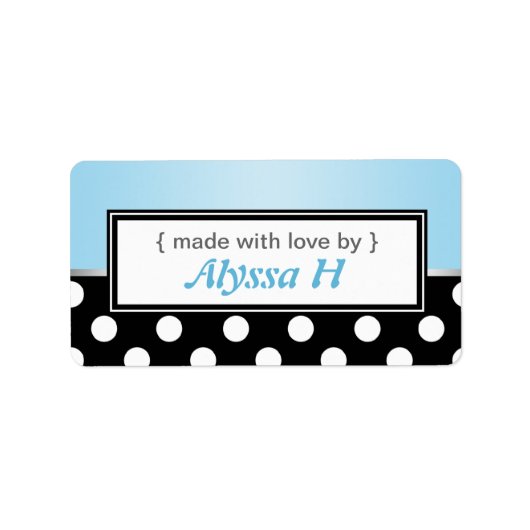 Zwart Polka Dot Blue Gepersonaliseerde baklabels Etiket (Voorkant)