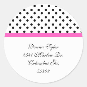 Zwart Polka Dot & Roze Trim Adres Stickers