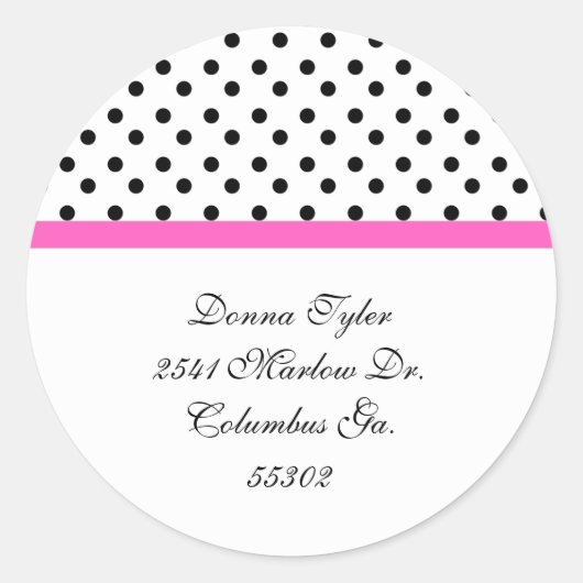 Zwart Polka Dot & Roze Trim Adres Stickers (Voorkant)