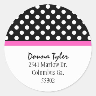 Zwart Polka Dot & Roze Trim Adres Stickers