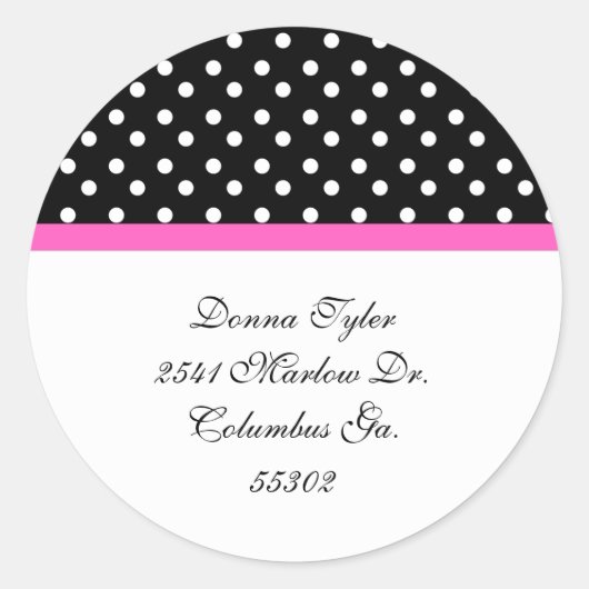 Zwart Polka Dot & Roze Trim Adres Stickers (Voorkant)