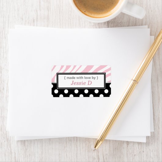 Zwart Polka Dot Roze Zebra Print Baking Labels (Insitu)