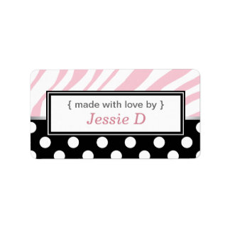 Zwart Polka Dot Roze Zebra Print Baking Labels