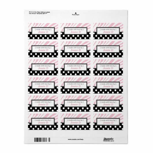Zwart Polka Dot Roze Zebra Print Baking Labels (Full Sheet)