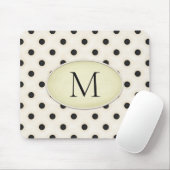 Zwart Polka Dots Ivoor & Bleek Geel Monogram Muismat (Met muis)