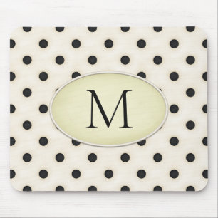 Zwart Polka Dots Ivoor & Bleek Geel Monogram Muismat
