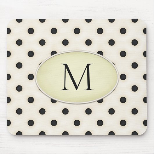 Zwart Polka Dots Ivoor & Bleek Geel Monogram Muismat (Voorkant)
