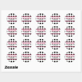 Zwart Polka Dotty met Roze Adresetiketten Ronde Sticker (Vel)