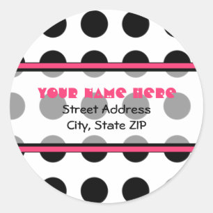 Zwart Polka Dotty met Roze Adresetiketten Ronde Sticker