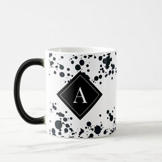 Zwart polka monogram Koffie Mok (Links)