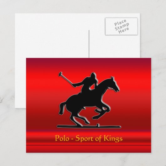 Zwart pologe Pony en Rider op rood chroomuiterlijk Briefkaart (Voorkant / Achterkant)