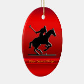 Zwart pologe Pony en Rider op rood chroomuiterlijk Keramisch Ornament (Rechts)