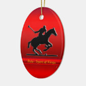 Zwart pologe Pony en Rider op rood chroomuiterlijk Keramisch Ornament (Links)