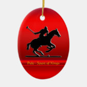 Zwart pologe Pony en Rider op rood chroomuiterlijk Keramisch Ornament (Voorkant)