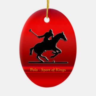 Zwart pologe Pony en Rider op rood chroomuiterlijk Keramisch Ornament