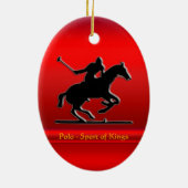 Zwart pologe Pony en Rider op rood chroomuiterlijk Keramisch Ornament (Achterkant)
