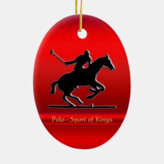 Zwart pologe Pony en Rider op rood chroomuiterlijk Keramisch Ornament (Achterkant)