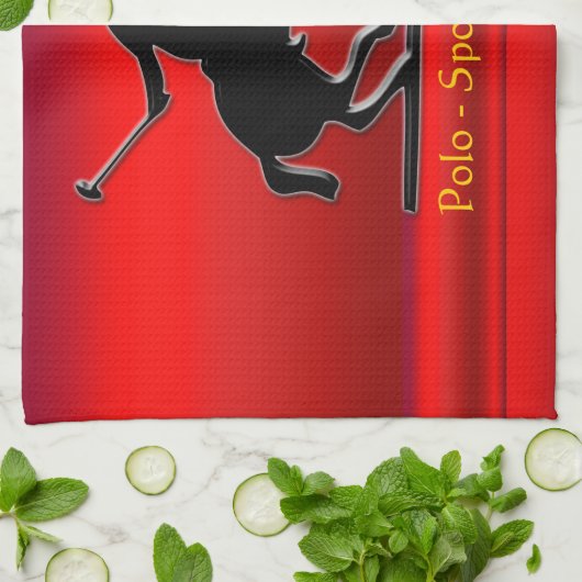 Zwart pologe Pony en Rider op rood chroomuiterlijk Theedoek (Gevouwen)