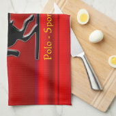 Zwart pologe Pony en Rider op rood chroomuiterlijk Theedoek (Quarter Fold)