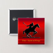 Zwart pologe Pony en Rider op rood chroomuiterlijk Vierkante Button 5,1 Cm (Voorkant /achterkant)