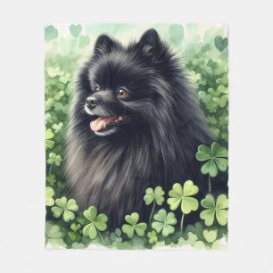 Zwart Pomeranian Groen Shamrock Veld Fleece Deken