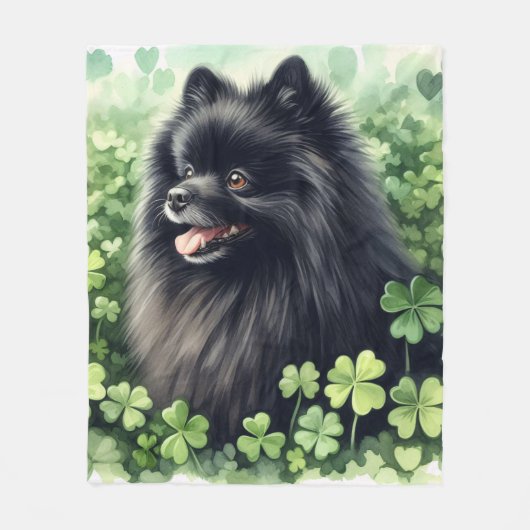 Zwart Pomeranian Groen Shamrock Veld Fleece Deken (Voorkant)