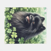 Zwart Pomeranian Groen Shamrock Veld Fleece Deken (Voorkant (Horizontaal))