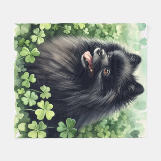 Zwart Pomeranian Groen Shamrock Veld Fleece Deken (Voorkant (Horizontaal))
