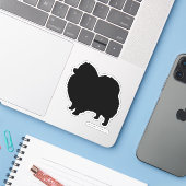 Zwart Pomeranian Silhouet Schattige Hondenras Sticker (Laptop met iPhone)