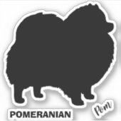 Zwart Pomeranian Silhouet Schattige Pom Pommie Sticker (Voorkant)