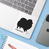 Zwart Pomeranian Silhouet Schattige Pom Pommie Sticker (Laptop met iPhone)