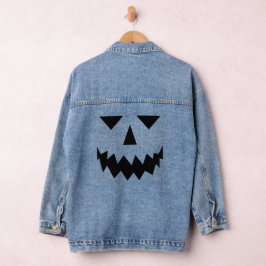 Zwart pompoen gezicht denim jas jacket
