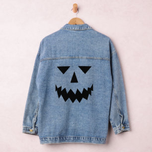 Zwart pompoen gezicht denim jas jacket
