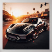 Zwart Porsche Sunset poster (Voorkant)