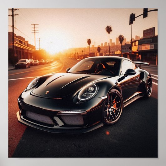 Zwart Porsche Sunset poster (Voorkant)